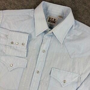 Ely Cattleman Mens M Blue Textured Cotton Western Snap Long Sleeve Shirt